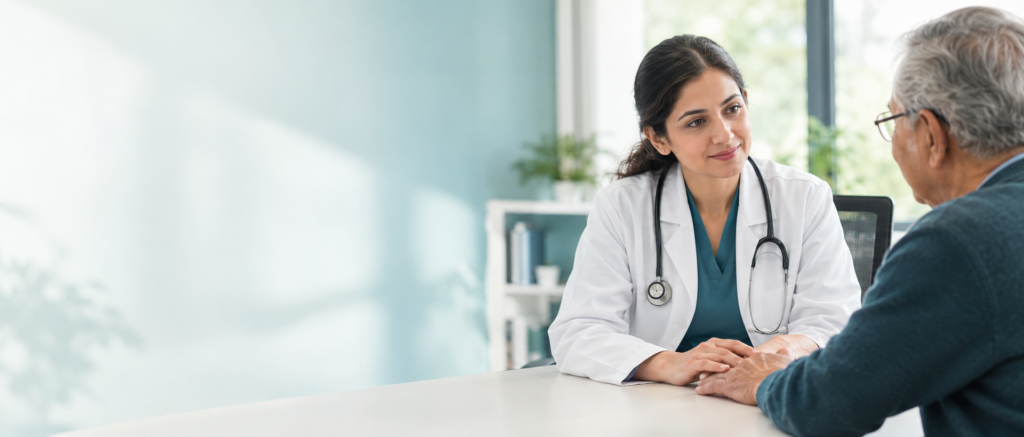 Neurologist examining a patient's hand movement